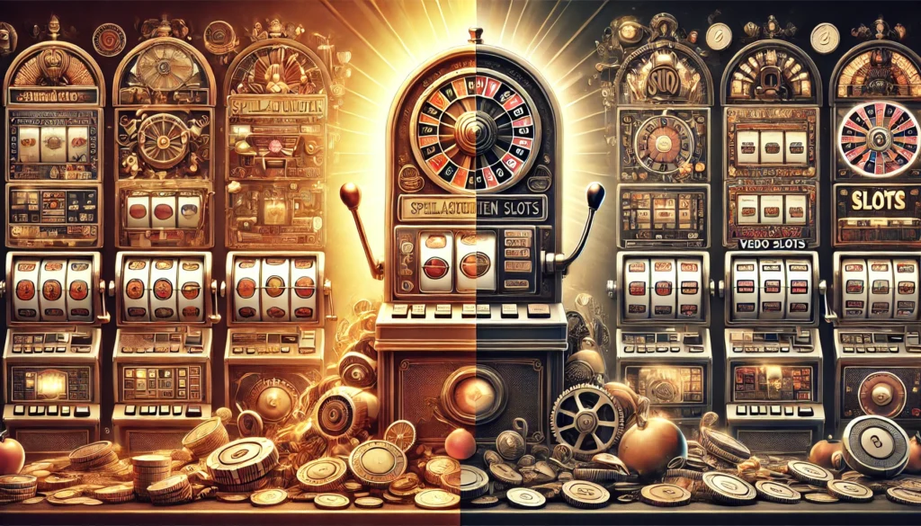 DALLE 20250327 123942 A visually striking 169 banner image for a blog post titled Von klassischen Spielautomaten zu modernen Video Slots Die Evolution From classic sl FreeSlotsat